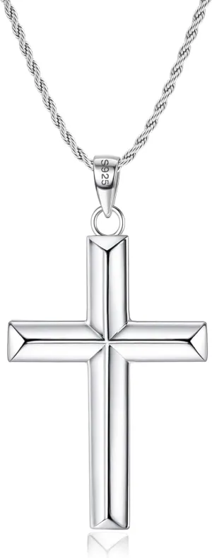 MILACOLATO Solid 925 Sterling Silver Cross Necklace for Men Women 1.5mm 2mm Durable Sterling Silver Chain with Cross Pendant for Men Silver Cross Crucifix Necklaces Jewelry 16-24 Inches (Wheat Chain/Rolo Chain/Rope Chain)