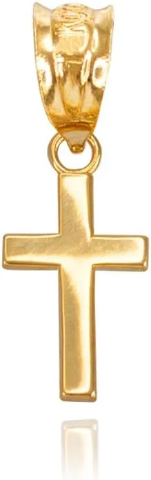 Mini Cross Charm Pendant in Polished 14k Yellow Gold