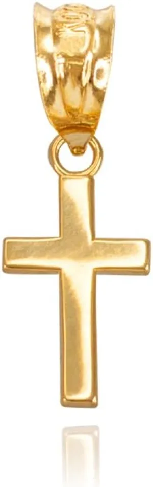 Mini Cross Charm Pendant in Polished 14k Yellow Gold