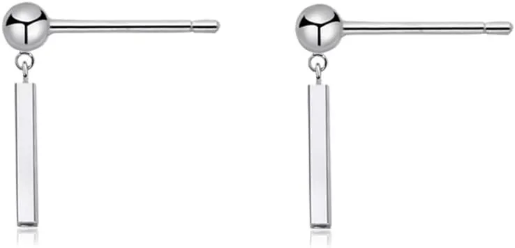 Minimalist Bar Dangle Stud Earrings Sterling Silver for Women Girls Simple Chic Statement Ball Cartilage Ear Studs Post Piercing Earring Cute Jewelry Gifts for Sensitive Ears Xmas Party