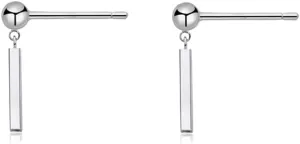 Minimalist Bar Dangle Stud Earrings Sterling Silver for Women Girls Simple Chic Statement Ball Cartilage Ear Studs Post Piercing Earring Cute Jewelry Gifts for Sensitive Ears Xmas Party