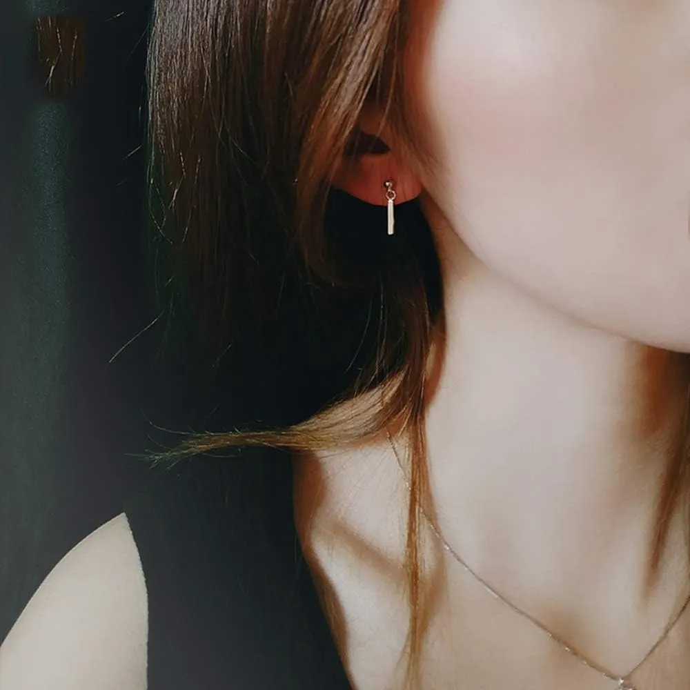Minimalist Bar Dangle Stud Earrings Sterling Silver for Women Girls Simple Chic Statement Ball Cartilage Ear Studs Post Piercing Earring Cute Jewelry Gifts for Sensitive Ears Xmas Party