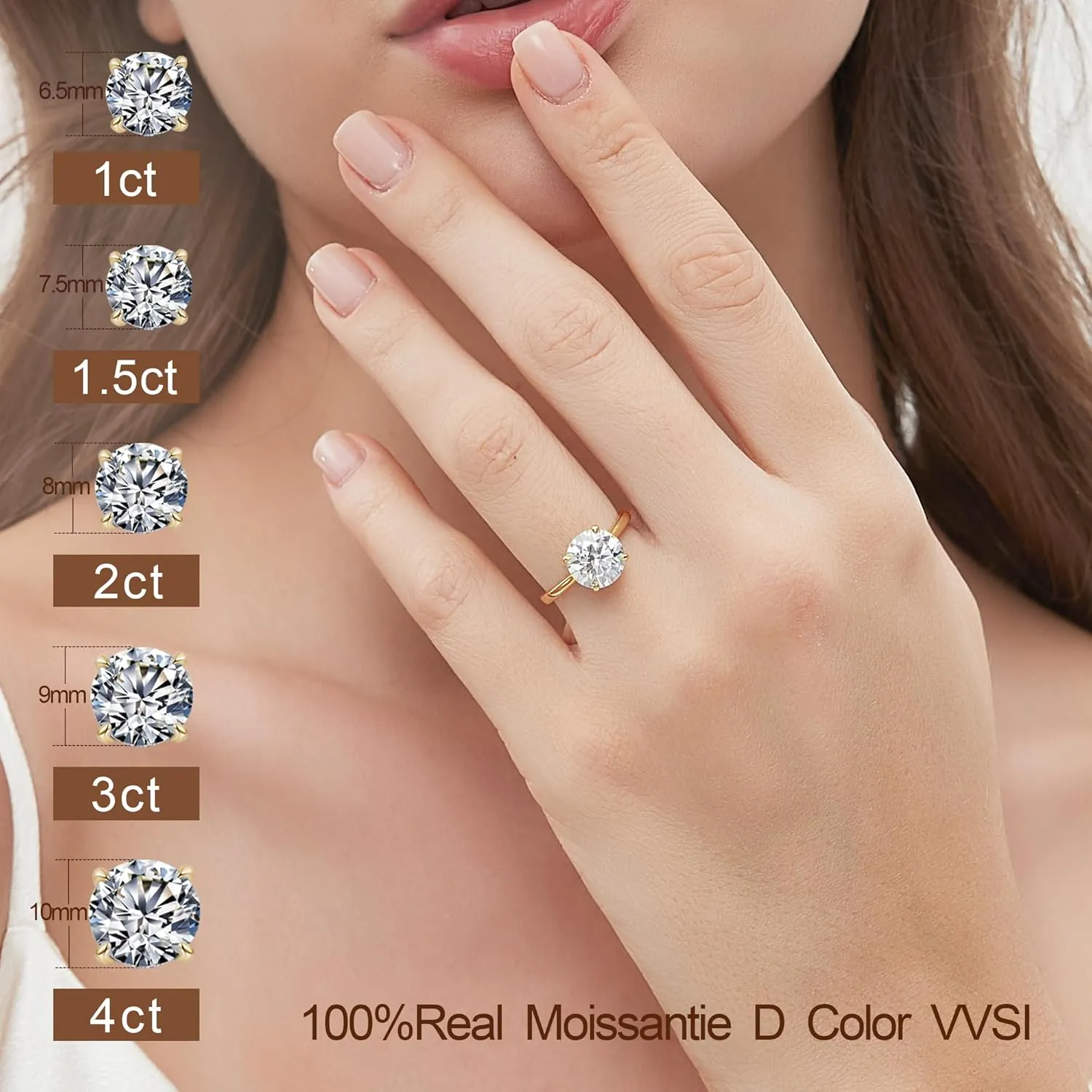 Moissanite Engagement Rings for Women,Promise Rings 925 Sterling Silver with 18K Yellow/White Gold Plated,D Color VVS1 Wedding Band Moissanite Ring 0.5/1/1.5/2/3/4CT