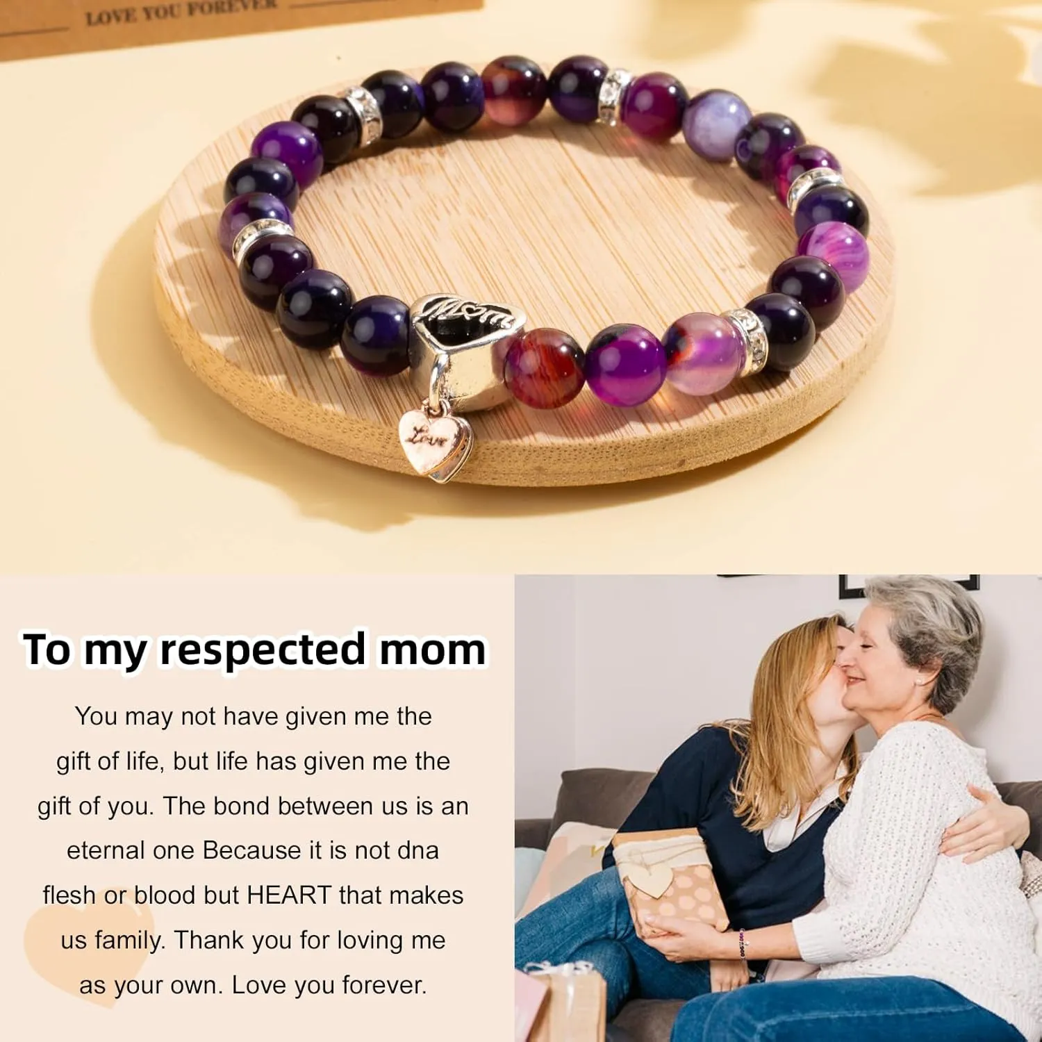 Mom Bracelets for Women - Gifts for Mom from Daughter- Amethyst Bracelet 8MM Healing Crystals Natural Amethyst Beads Handmade Bracelets Mothers Day Gifts Mom Birthday Gifts Christmas Gifts