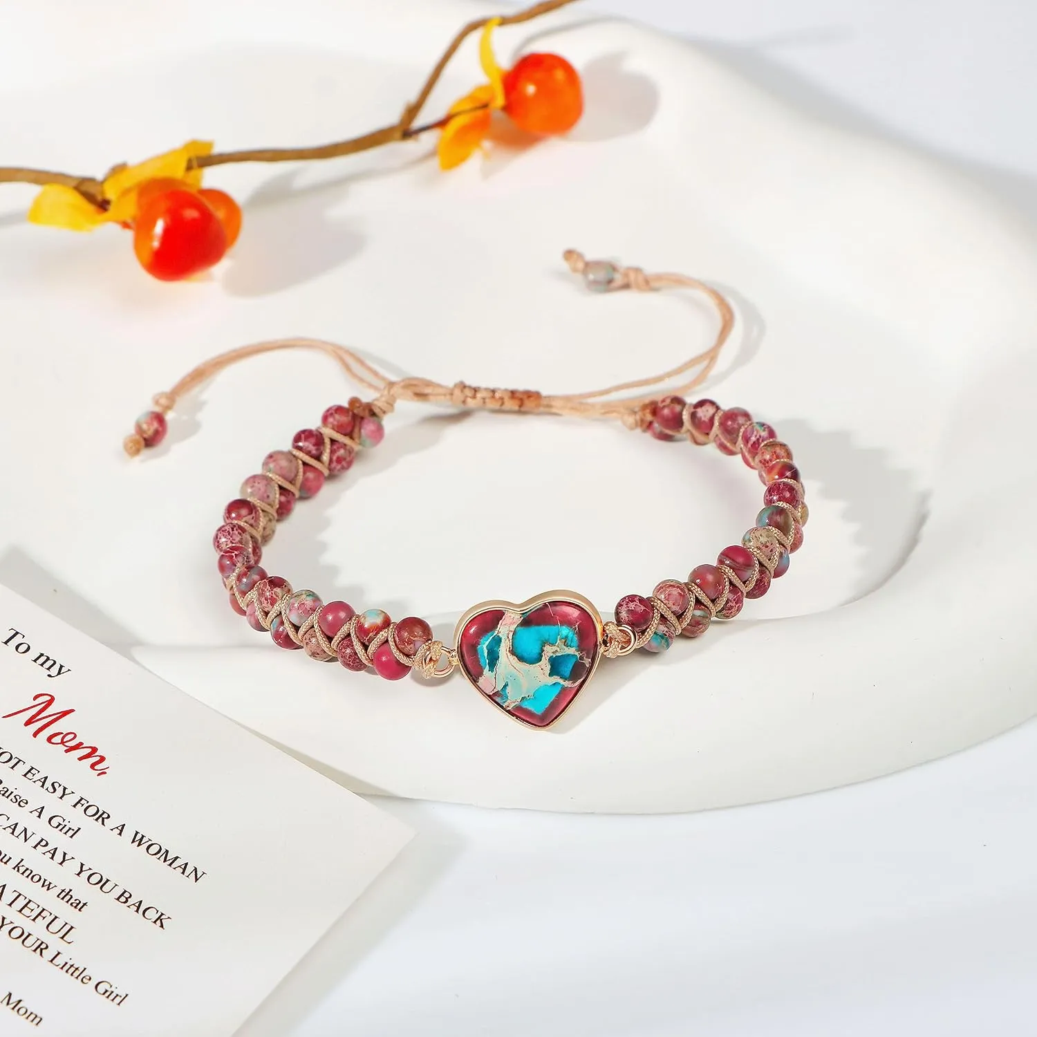 MOOGEEN Handmade Beaded Bracelets for Women Gifts for Granddaughter Daughter Mom Best Friend Bestie Sister Jasper Heart Bracelets Boho Natural Stone Colorful Beads Wrap Bracelet Turquoises Jewelry