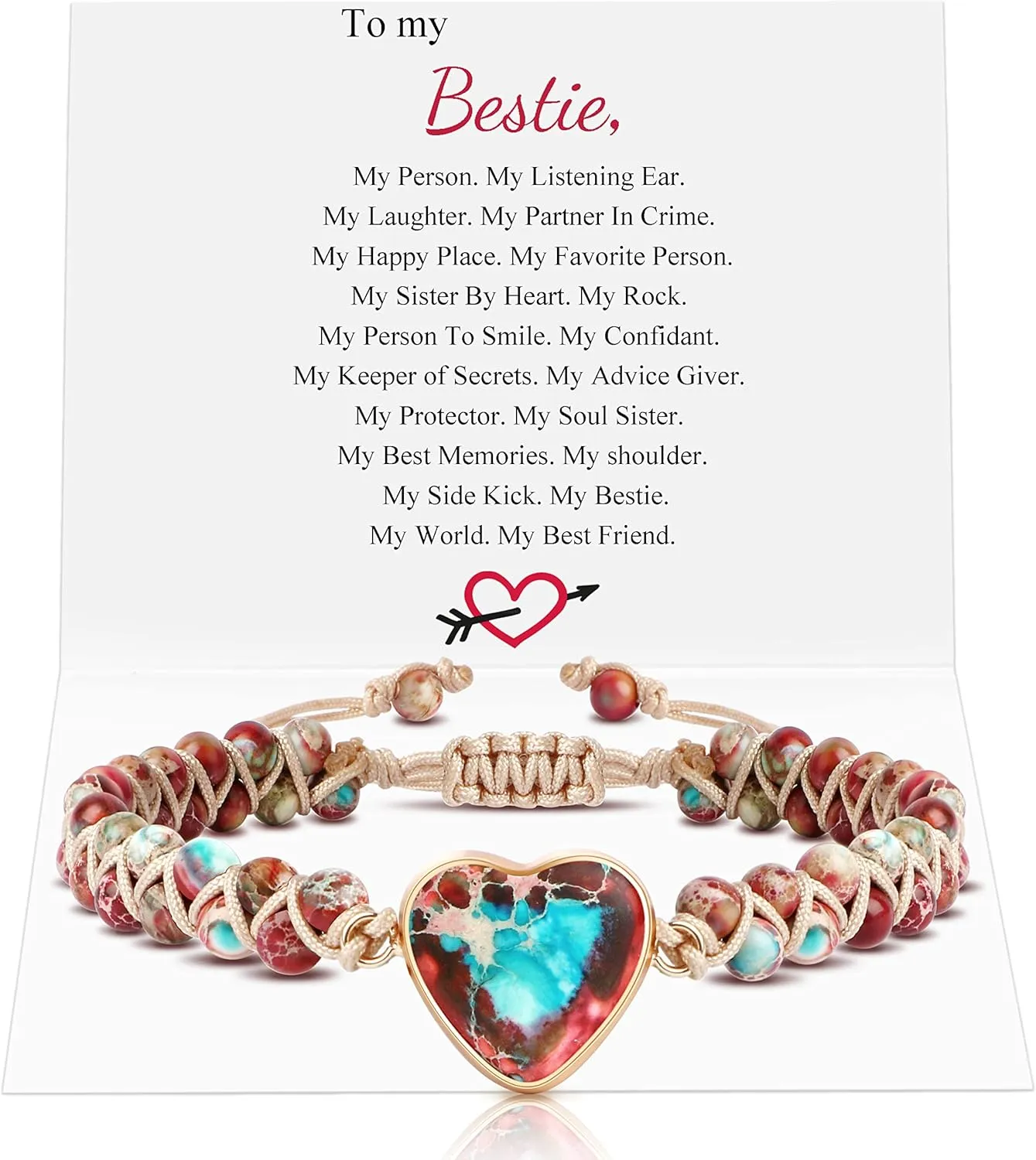 MOOGEEN Handmade Beaded Bracelets for Women Gifts for Granddaughter Daughter Mom Best Friend Bestie Sister Jasper Heart Bracelets Boho Natural Stone Colorful Beads Wrap Bracelet Turquoises Jewelry