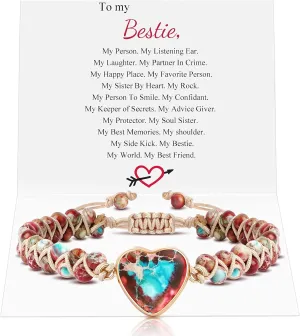 MOOGEEN Handmade Beaded Bracelets for Women Gifts for Granddaughter Daughter Mom Best Friend Bestie Sister Jasper Heart Bracelets Boho Natural Stone Colorful Beads Wrap Bracelet Turquoises Jewelry