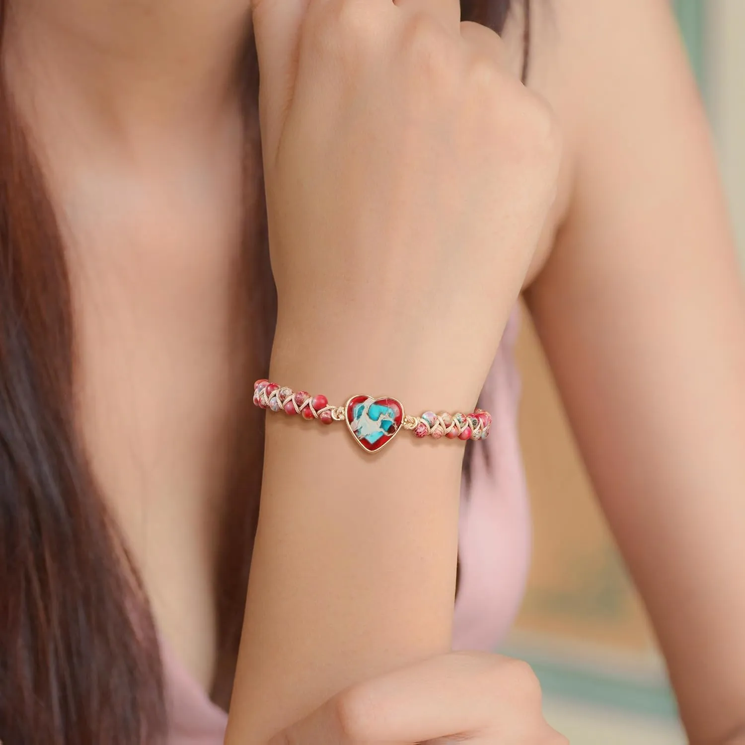 MOOGEEN Handmade Beaded Bracelets for Women Gifts for Granddaughter Daughter Mom Best Friend Bestie Sister Jasper Heart Bracelets Boho Natural Stone Colorful Beads Wrap Bracelet Turquoises Jewelry