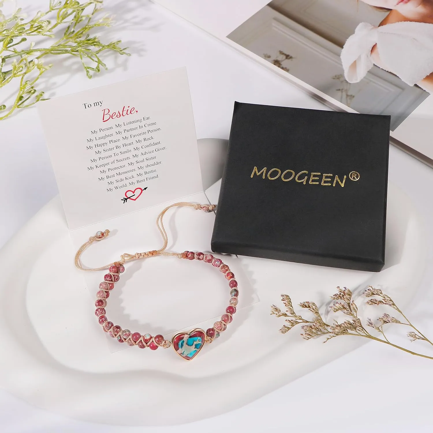 MOOGEEN Handmade Beaded Bracelets for Women Gifts for Granddaughter Daughter Mom Best Friend Bestie Sister Jasper Heart Bracelets Boho Natural Stone Colorful Beads Wrap Bracelet Turquoises Jewelry