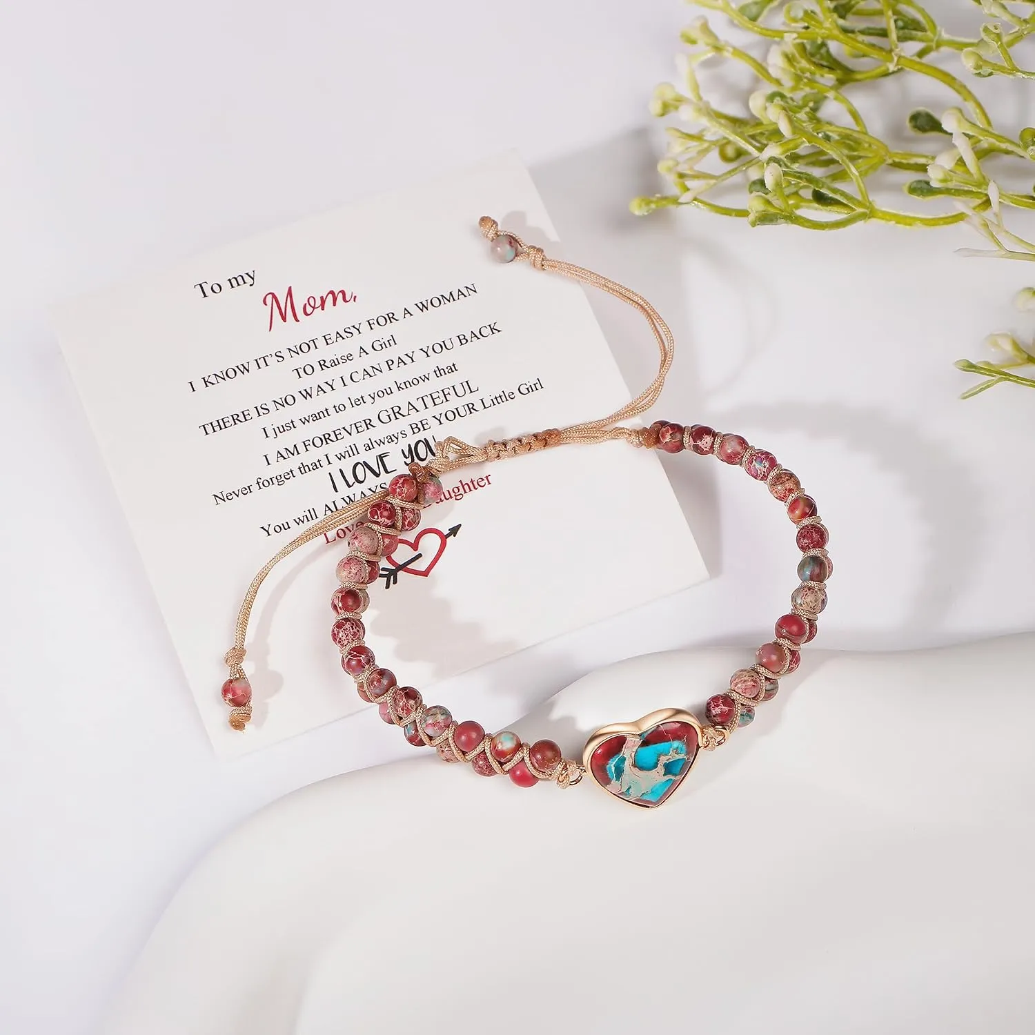 MOOGEEN Handmade Beaded Bracelets for Women Gifts for Granddaughter Daughter Mom Best Friend Bestie Sister Jasper Heart Bracelets Boho Natural Stone Colorful Beads Wrap Bracelet Turquoises Jewelry
