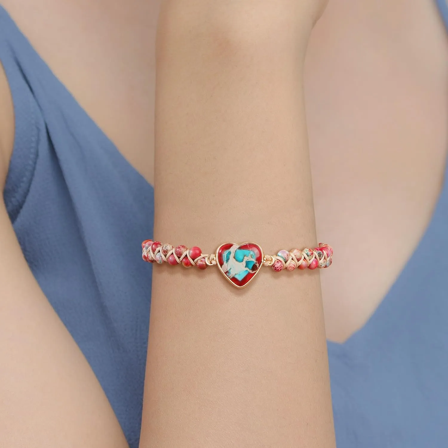 MOOGEEN Handmade Beaded Bracelets for Women Gifts for Granddaughter Daughter Mom Best Friend Bestie Sister Jasper Heart Bracelets Boho Natural Stone Colorful Beads Wrap Bracelet Turquoises Jewelry