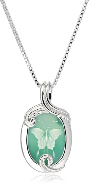 MORGAN & PAIGE .925 Sterling Silver Rhodium Plated Virgin Mary Necklace Genuine Blue Agate & Diamond or Butterfly Necklace Genuine Green Agate - Cameo Sterling Silver Jewelry Gift for Her, 18 inch