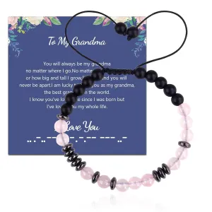 Mother's Day Gifts Grandma Bracelets for Women Morse Code Bracelets,Friendships Inspirational gifts for Women Mother's Day Birthday Christmas Gifts for Grandma (Pink Crystal, Grandma)