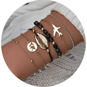 Multilayer Bohemian Handmade Pink Crystal Beads Bracelets Sets Women Vintage Bangles Jewelry Gifts