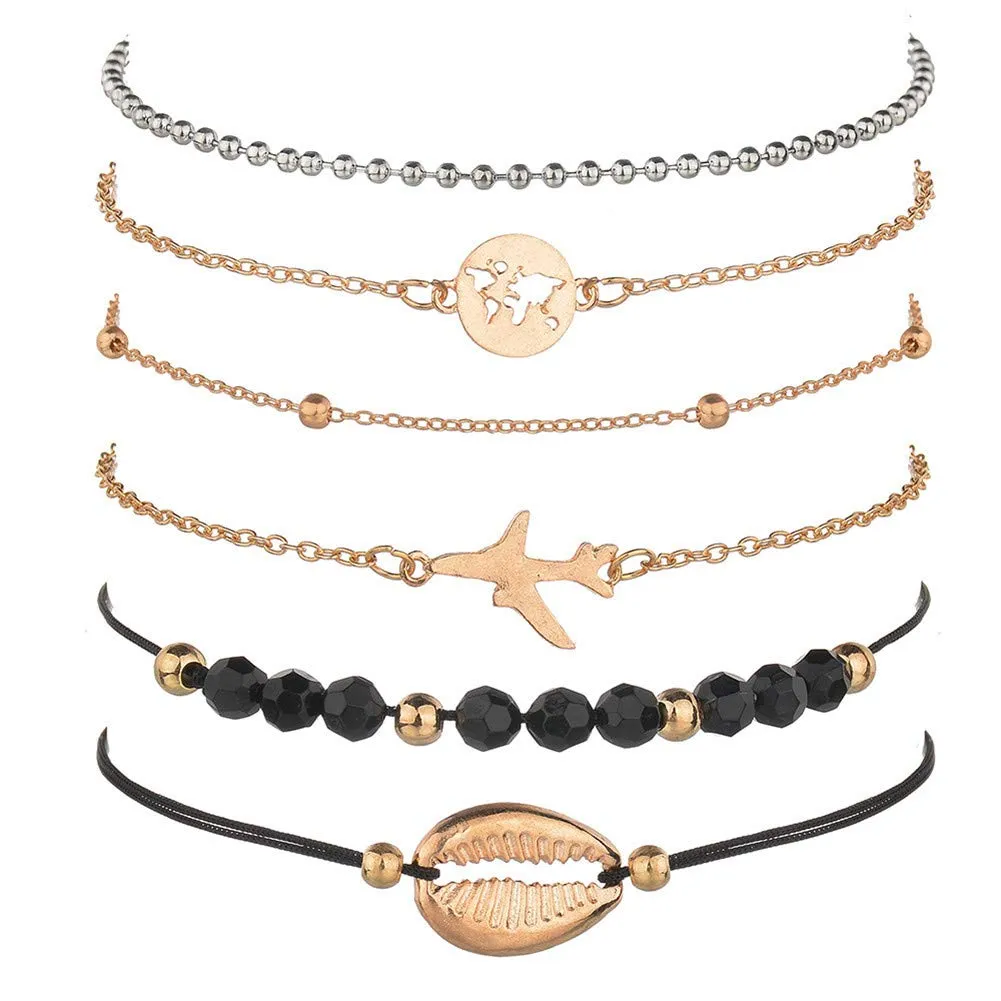 Multilayer Bohemian Handmade Pink Crystal Beads Bracelets Sets Women Vintage Bangles Jewelry Gifts