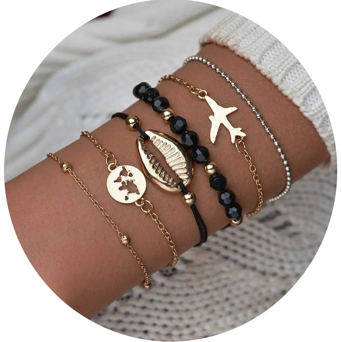 Multilayer Bohemian Handmade Pink Crystal Beads Bracelets Sets Women Vintage Bangles Jewelry Gifts