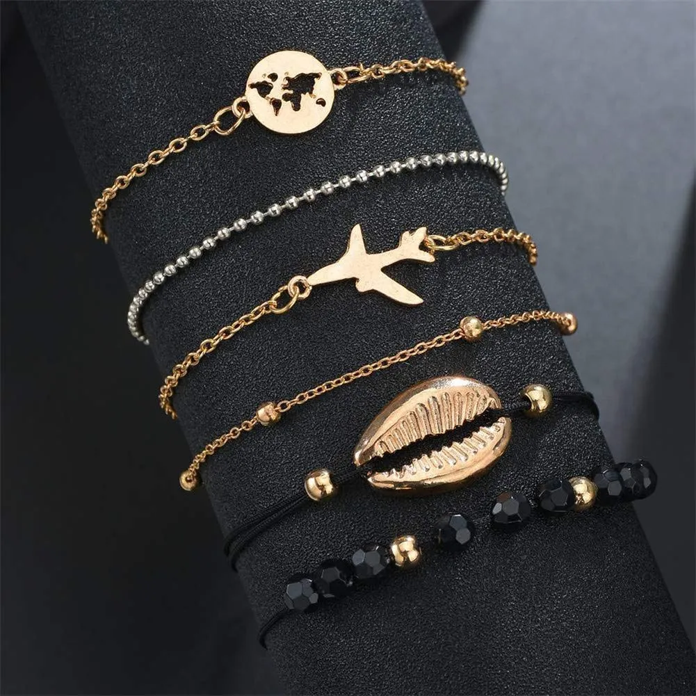 Multilayer Bohemian Handmade Pink Crystal Beads Bracelets Sets Women Vintage Bangles Jewelry Gifts