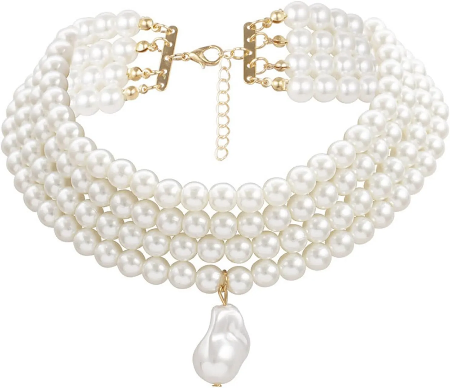 Multilayer Pearl Necklace Vintage Imitation Pearl Choker Necklace Multi-Strand Pearl Choker Necklaces Wedding Jewelry