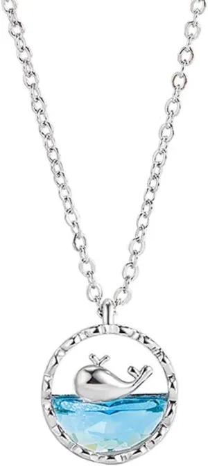 MYANAIL Whale Pendant Necklace for Women Cute Blue Ocean Animal Clavicle Necklace Fishtail Necklace Fashionable Titanium Steel Jewelry