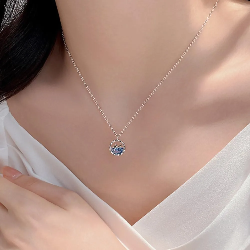 MYANAIL Whale Pendant Necklace for Women Cute Blue Ocean Animal Clavicle Necklace Fishtail Necklace Fashionable Titanium Steel Jewelry