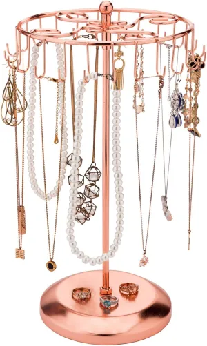 MyGift Freestanding Copper Tone Metal Rotating Jewelry Stand Organizer Display Tree with 24 Hooks for Bracelets, Necklaces, Hoop Earrings