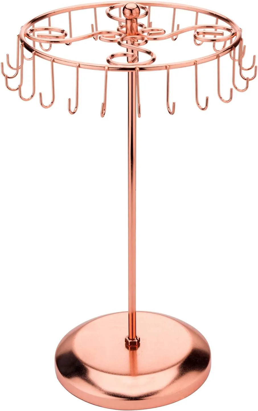 MyGift Freestanding Copper Tone Metal Rotating Jewelry Stand Organizer Display Tree with 24 Hooks for Bracelets, Necklaces, Hoop Earrings