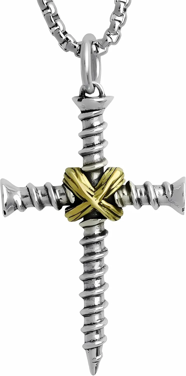Nail Cross Necklace for Men Women Punk Cross Pendant Necklace Charm Stainless Steel Chain Necklace Jesus Cross Pendant Christian Jewelry Gifts