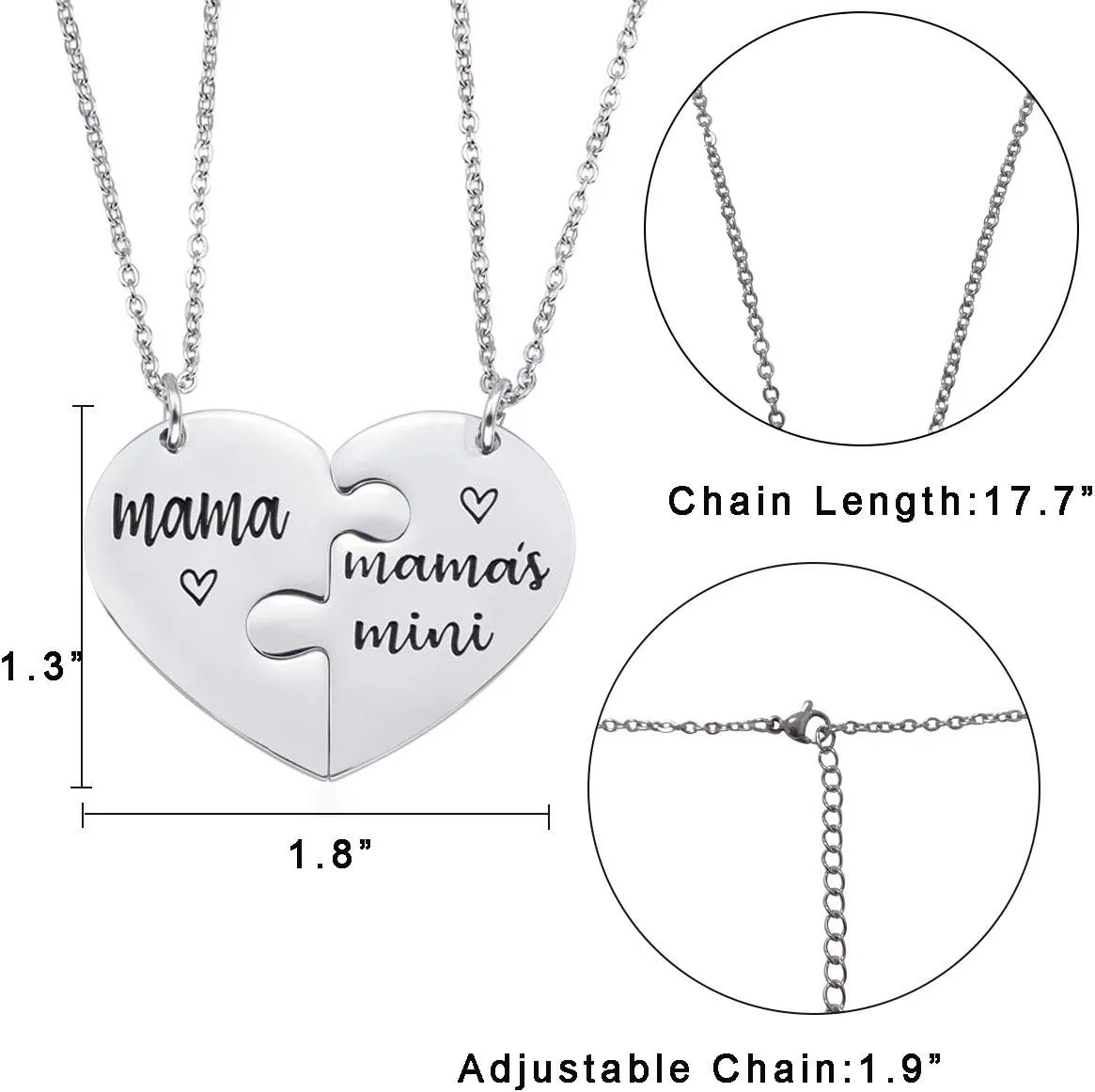 Nanafast Mother Daughter Necklaces Stainless Steel Matching Heart Necklace Set Gifts for Dad Mom and Daughter
