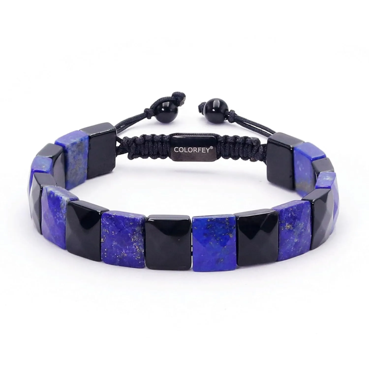 Natural Crytals Mens Beads Bracelet - COLORFEY Mens Bracelets Beaded Lapis Lazuli Black Obsidian Trendy Handmade Bracelet, Unique Double Protection Energy Beads Healing Crystals Bracelet for Men