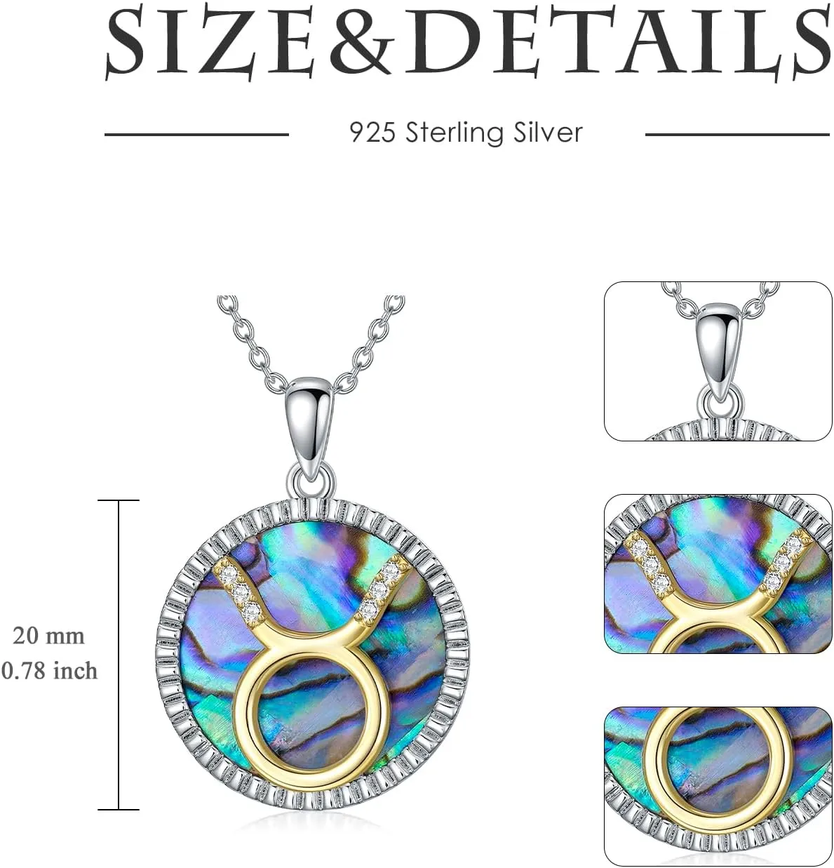Natural Diamond Zodiac Necklace with Abalone Shell for Women S925 Sterling Silver 12 Constellation Coin Disc Necklace Pendant