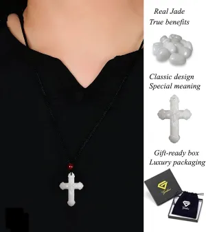 Natural Jade Cross Necklace. Hand Carved & Polished by Best East Asia Artisans. Promotoes Physical, Emotional, Spiritual Benefits