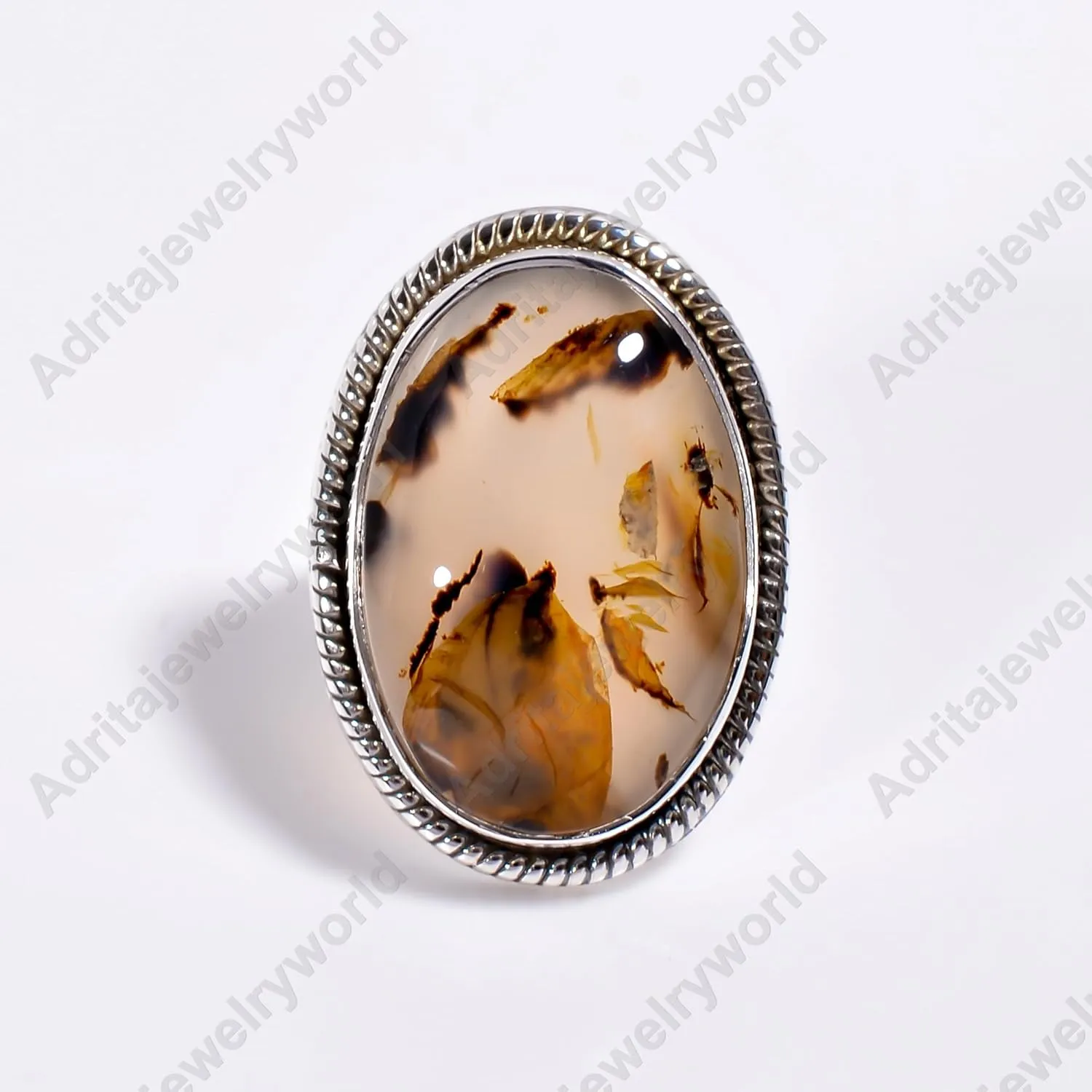Natural Montana Agate Gemstone 925 Sterling Silver Large Stone Handmade Statement Promise Ring Jewelry Gift for Women (9)