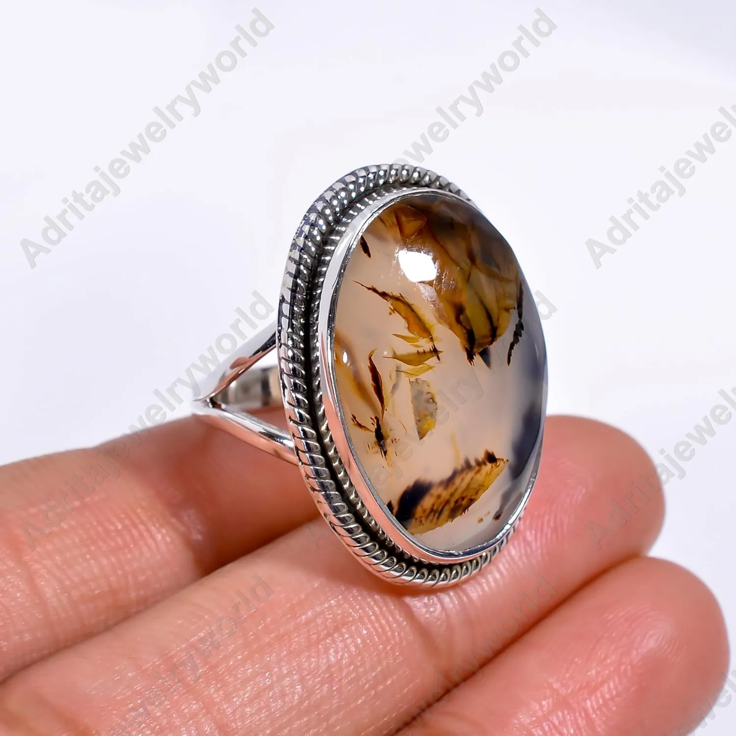 Natural Montana Agate Gemstone 925 Sterling Silver Large Stone Handmade Statement Promise Ring Jewelry Gift for Women (9)
