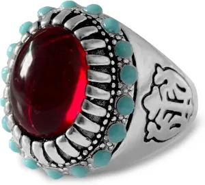 Natural Real Agate Onyx Stone Ring for Rock Men,Retro Vintage Thick Silver Plated Handmade Gemstone Quartz Crystal Ring Jewelry