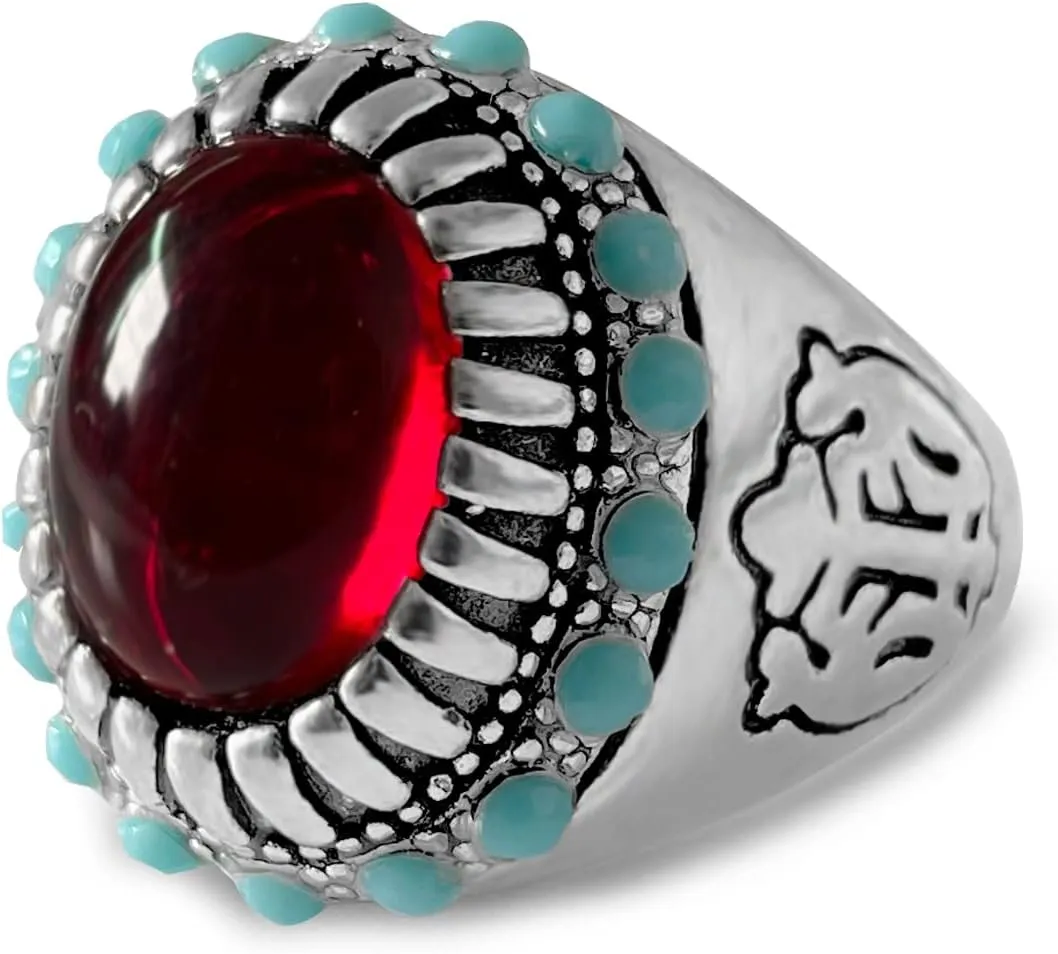 Natural Real Agate Onyx Stone Ring for Rock Men,Retro Vintage Thick Silver Plated Handmade Gemstone Quartz Crystal Ring Jewelry