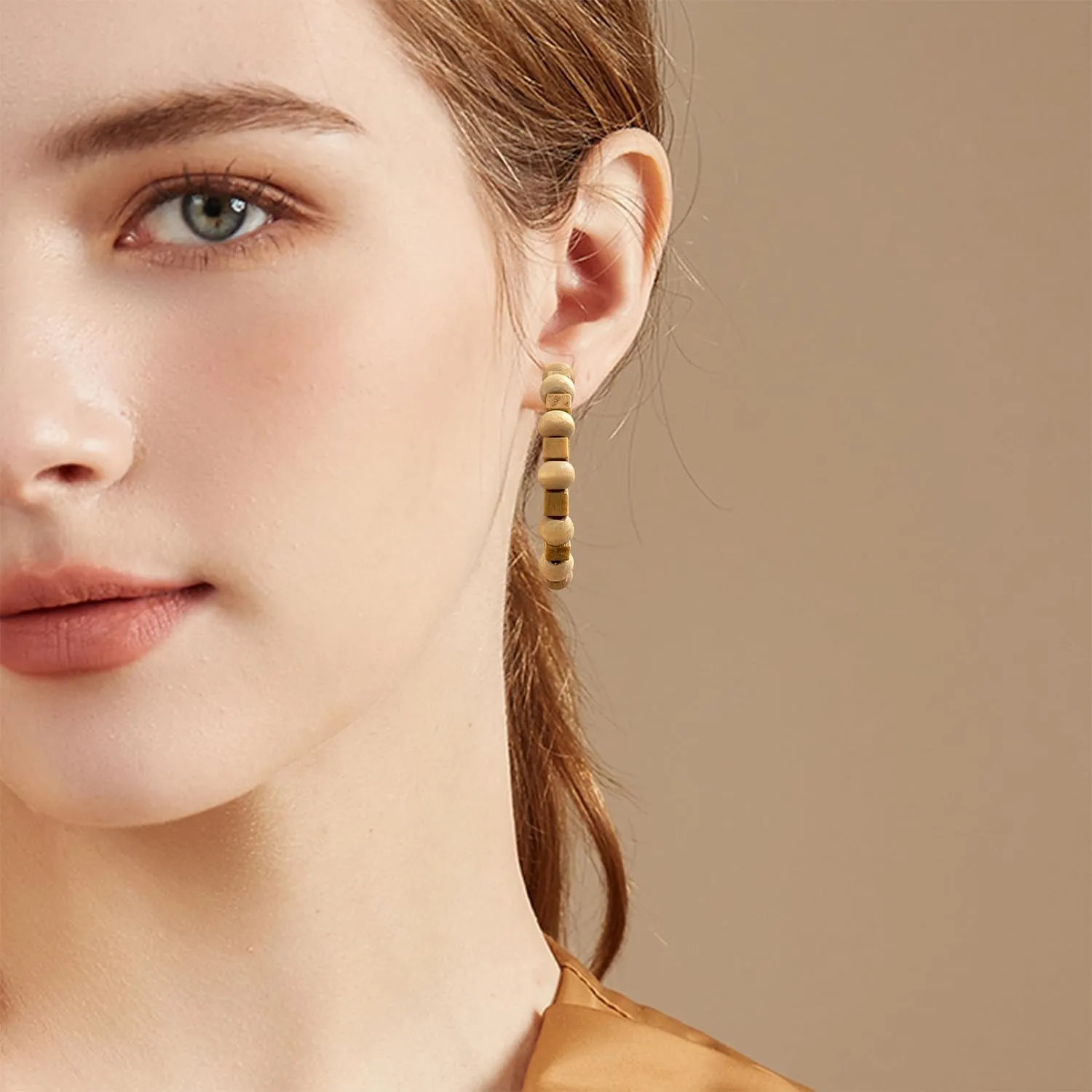 Natural Wooden Geometry Semicircle Sector Hollow Lightweight Stud Earrings Handmade Fan-shaped Disc Bamboo Earrings For Women Girls Jewelry Gift