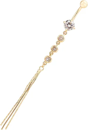 Navel Rings for Women Stainless Steel, CZ Navel Dangle Rings for Women Tassel Gold Navel Rings