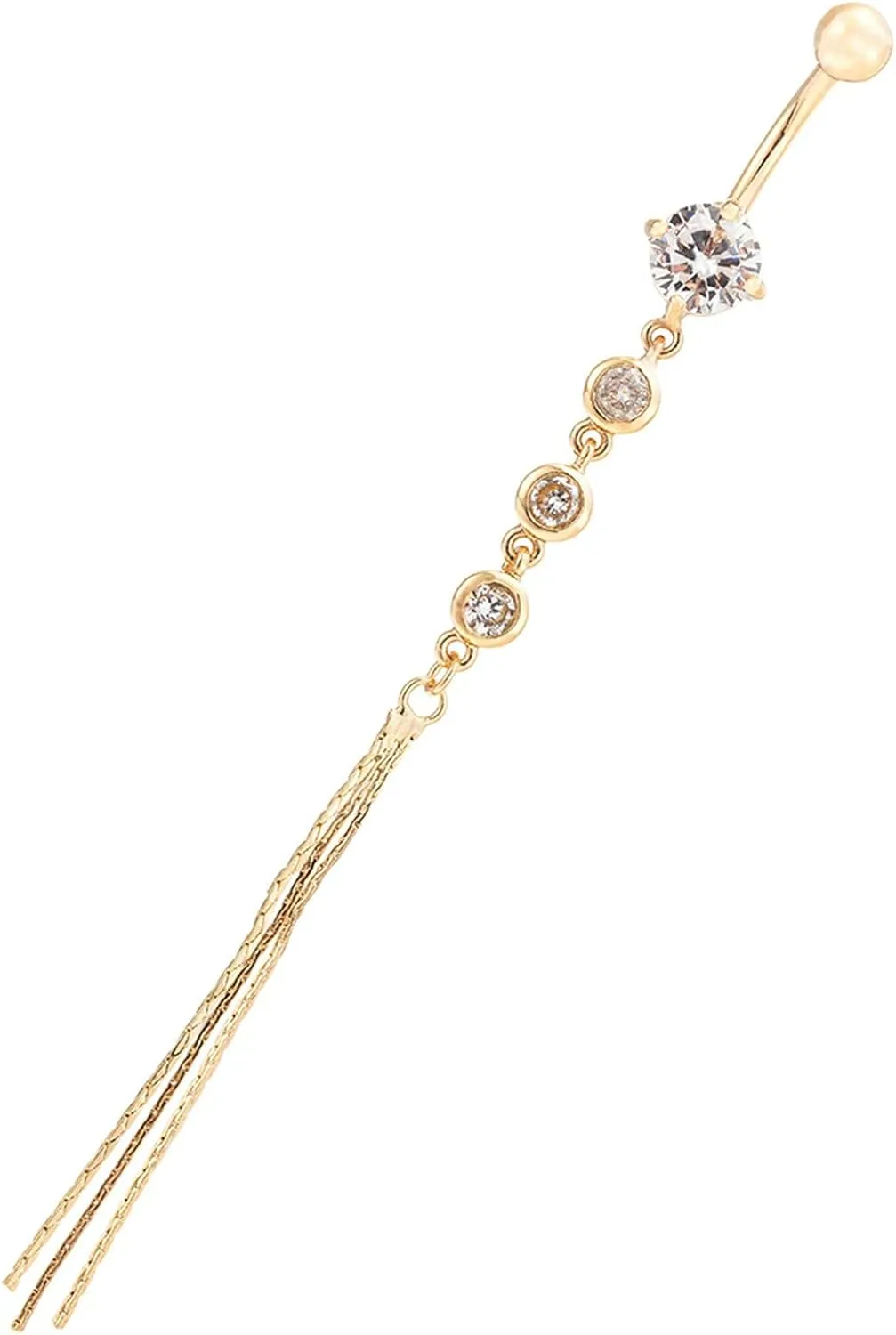 Navel Rings for Women Stainless Steel, CZ Navel Dangle Rings for Women Tassel Gold Navel Rings