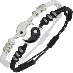 New Best Friend Bracelets for 2 Matching Yin Yang Adjustable Cord Bracelet for Bff Friendship Relationship Boyfriend Girlfriend