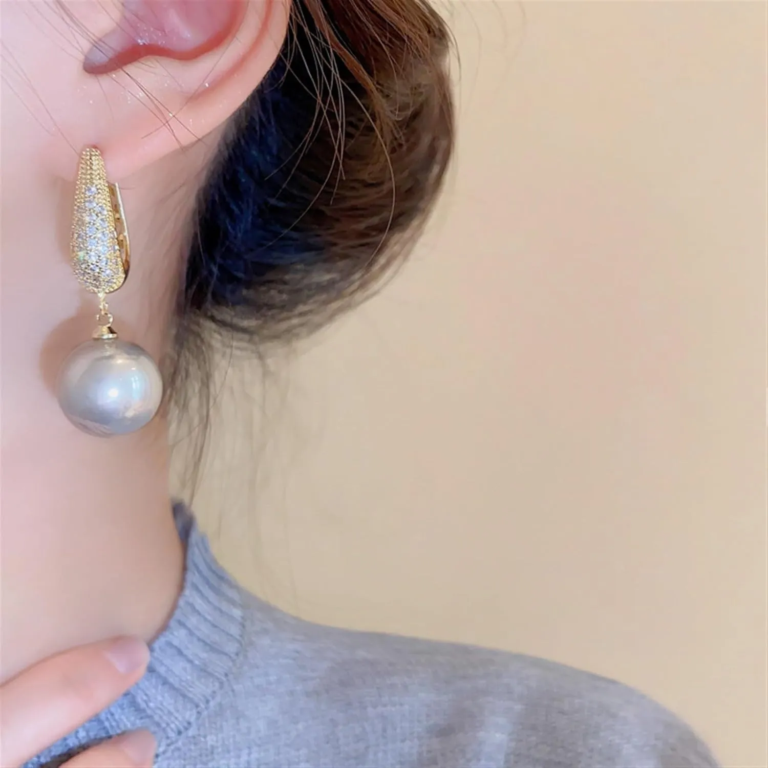 New Crystal Zircon Earrings for Women Elegant Imitation Pearl Dangle Earring Bridal Wedding Luxury Jewelry