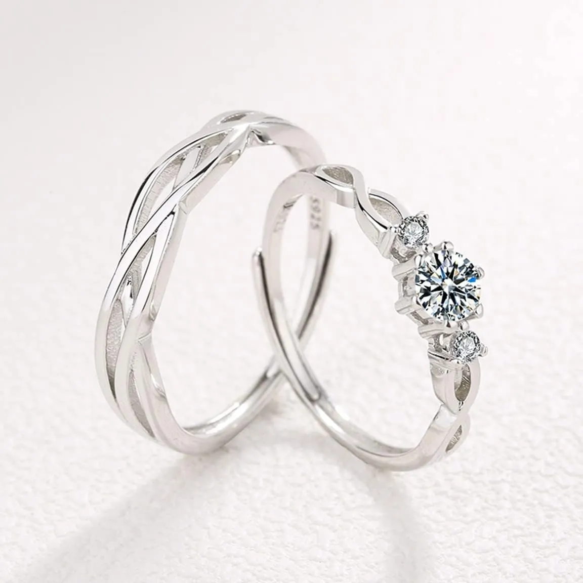 [New Sterling Silver 925, Couple Rings Set, Adjustable Matching Rings, I Love You Wedding Relationship Promise Rings