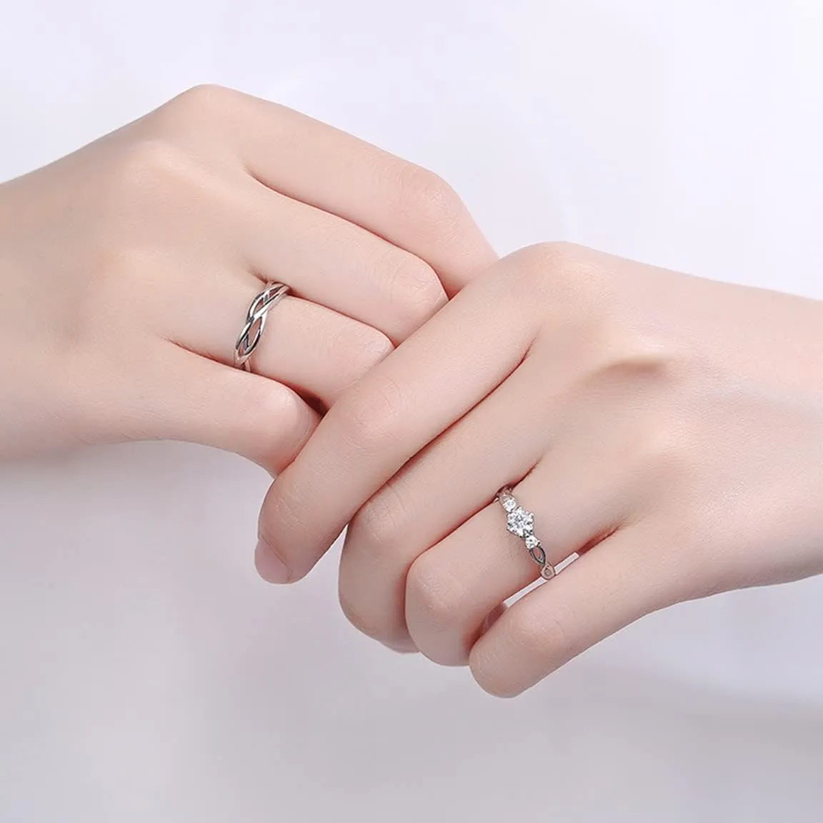 [New Sterling Silver 925, Couple Rings Set, Adjustable Matching Rings, I Love You Wedding Relationship Promise Rings