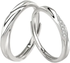 [New] Sterling Silver 925, Couple Rings Set, Adjustable Matching Rings, I Love You Wedding Relationship Promise Rings