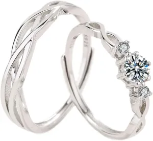[New Sterling Silver 925, Couple Rings Set, Adjustable Matching Rings, I Love You Wedding Relationship Promise Rings