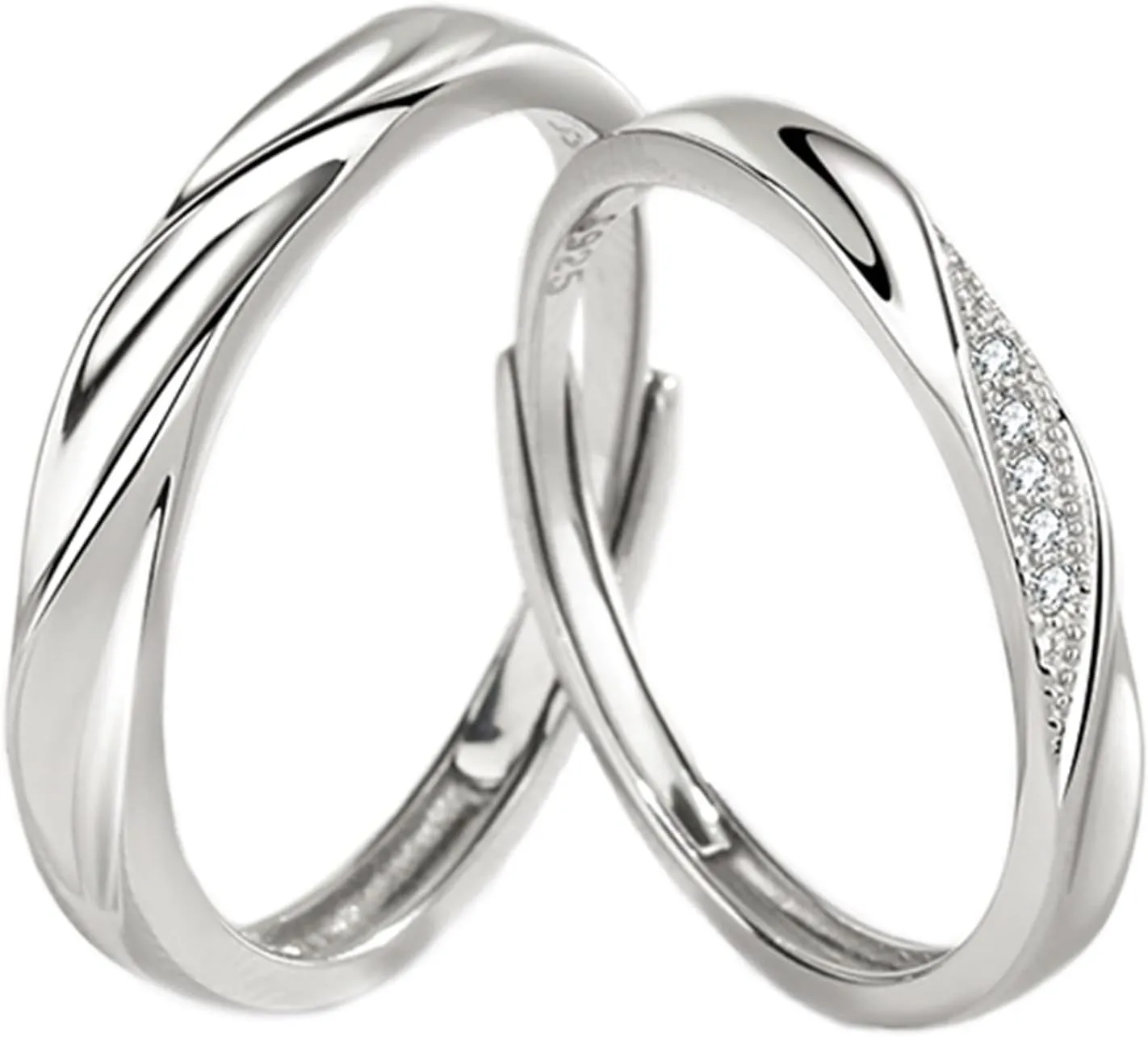 [New] Sterling Silver 925, Couple Rings Set, Adjustable Matching Rings, I Love You Wedding Relationship Promise Rings
