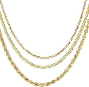 New women's adjustable gold layered necklace, multi strand fashionable jewelry, 16 inch triple chain design (alloy material)