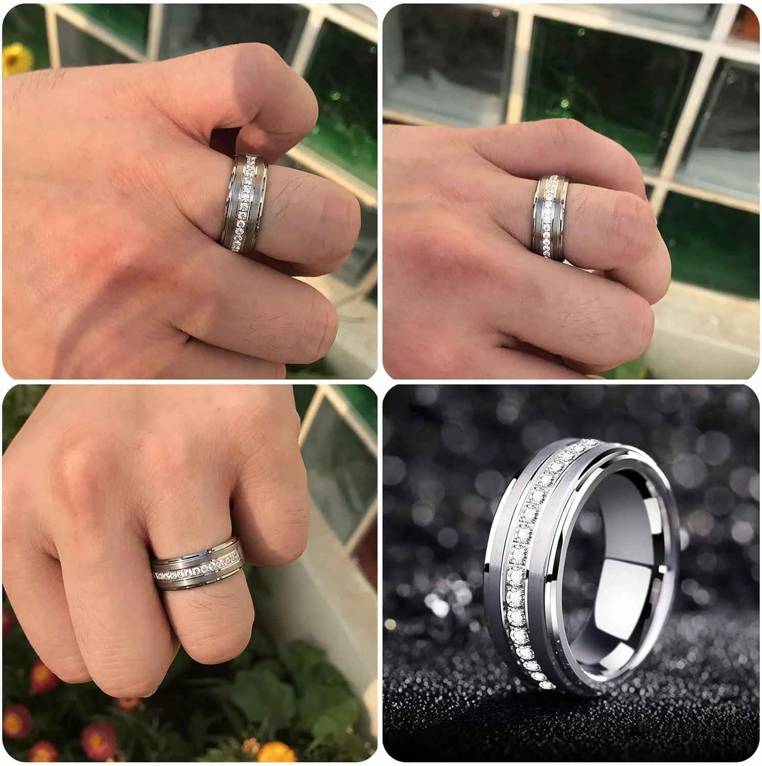Newshe Jewellery Wedding Rings Set for Him and Her Women Mens Tungsten Bands AAAAA Cz Round 3Ct 925 Sterling Silver Size 5-13