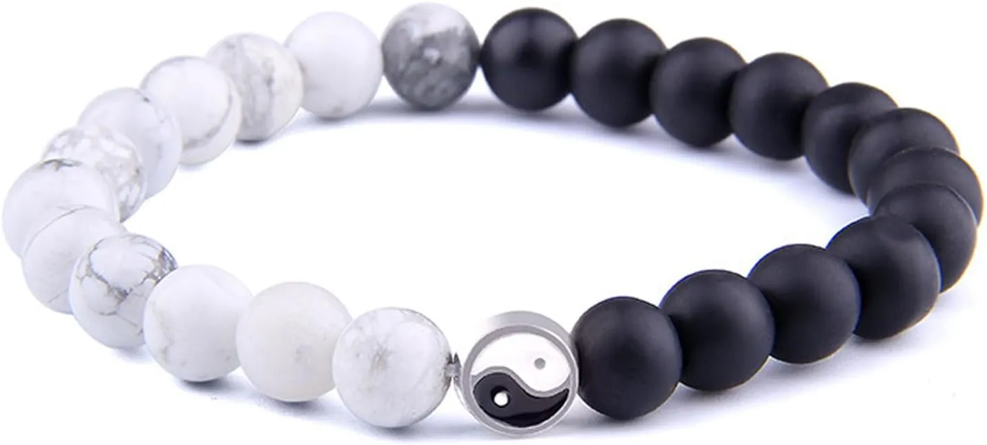 NIIIYTYB Yin Yang Bracelet for Women and Men Ying Yang Couple Charm Bracelets Natural Beaded Friendship Jewelry Matching Rings and Bracelets for Couples Wallet Charm Accessories Unique Present
