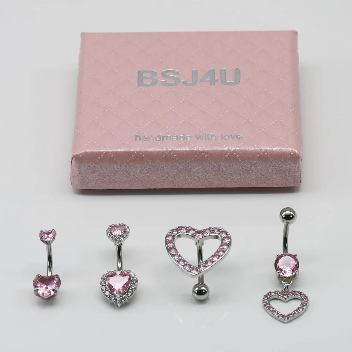 Nipple Ring and Belly Button Ring Set 14G Stainless Steel Sparkly Pink CZ Heart Bar Barbell Nipple Belly Piercing Body Jewelry