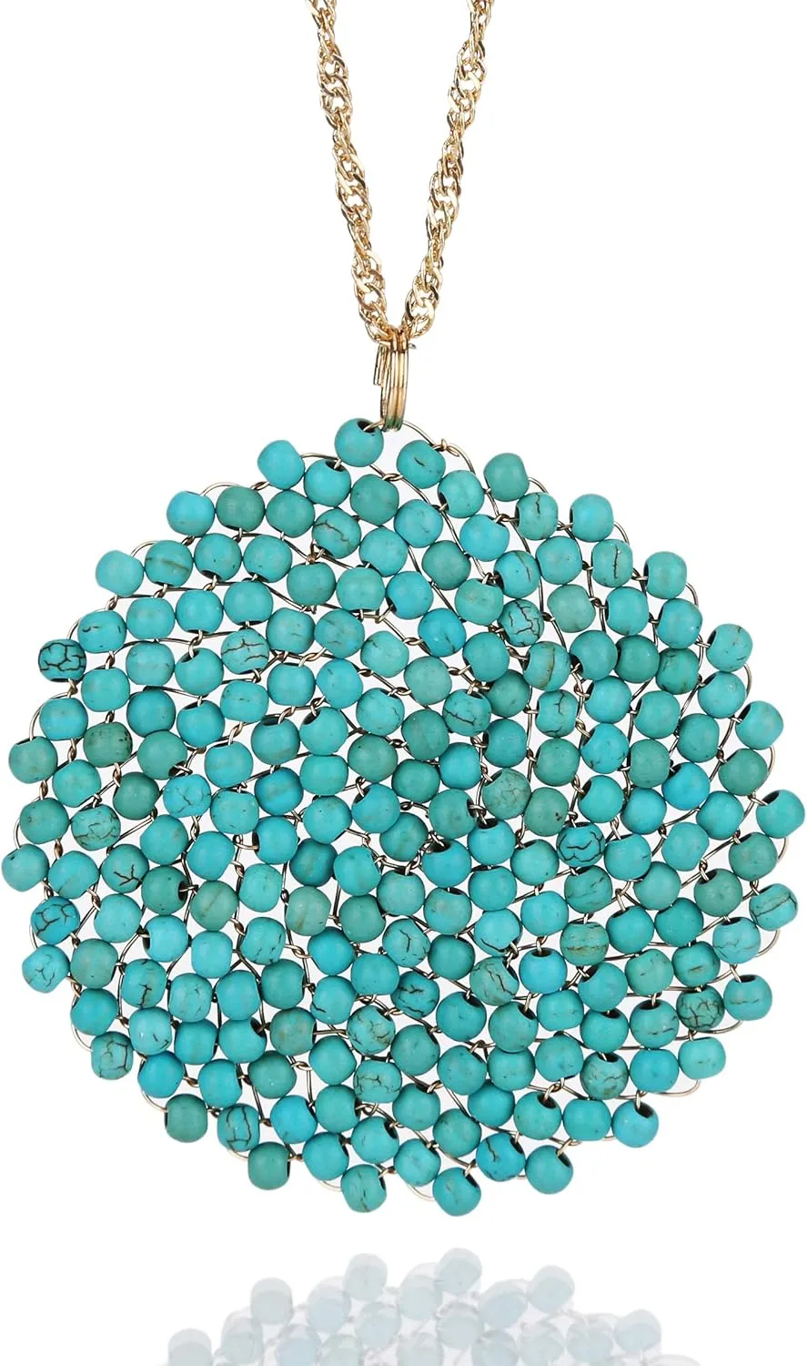 Niumike Handmade Crystal Circle Pendant Necklace for Women Disc Long Statement Necklaces with Box